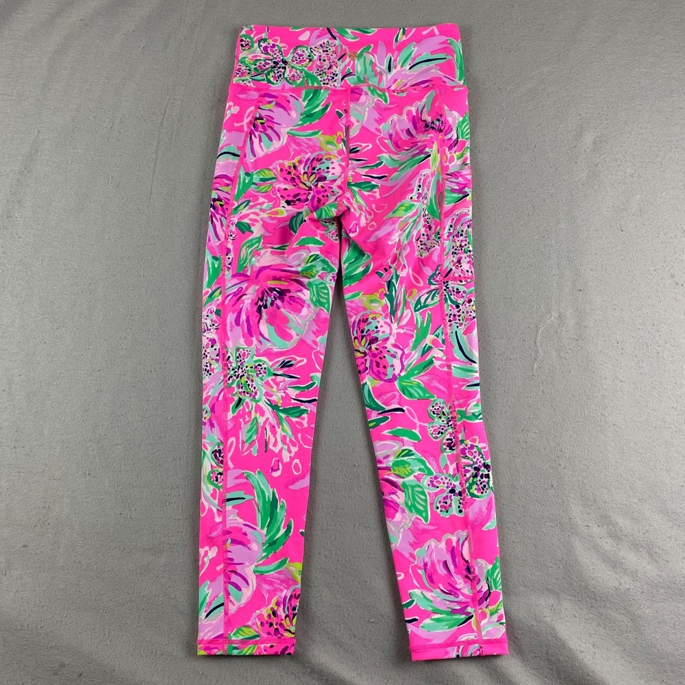 Lilly Pulitzer Luxletic S Low Rise Crop Leggings Hot Pink Floral Print Active - Picture 4 of 11